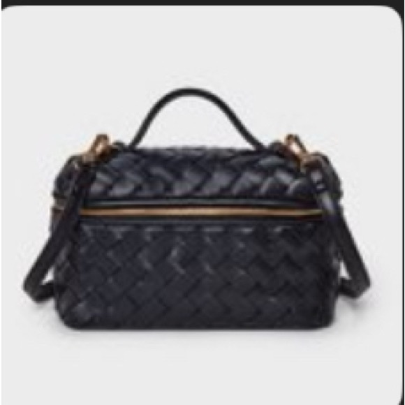 Black woven check Top handle faux leather vanity box bag - Picture 2 of 5